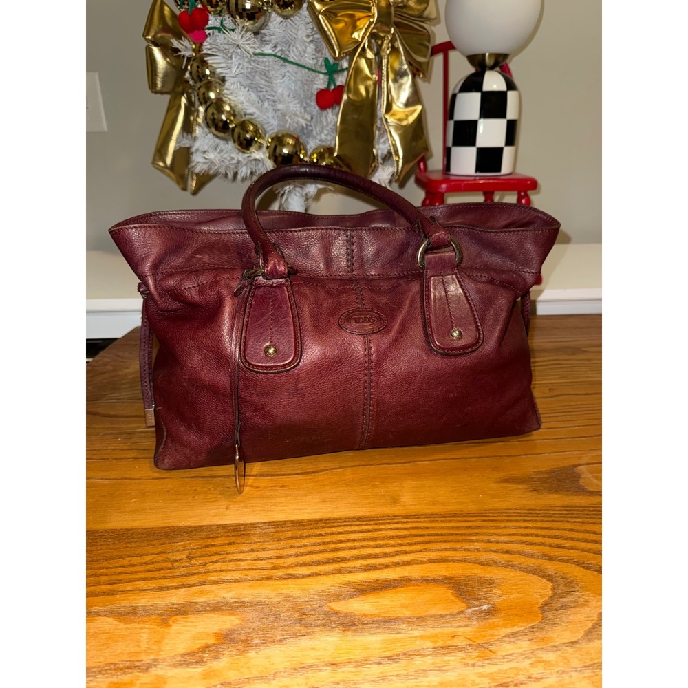Tods Burgundy Leather Satchel Handbag Made in Italy Oxblood Tote Bag